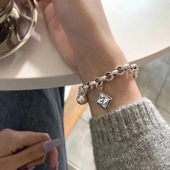 NEW 925 STERLING SILVER ENGLISH SQUARE BRACELET, NICE BRACELET, CUTE BRACELET - Picture 4 of 5